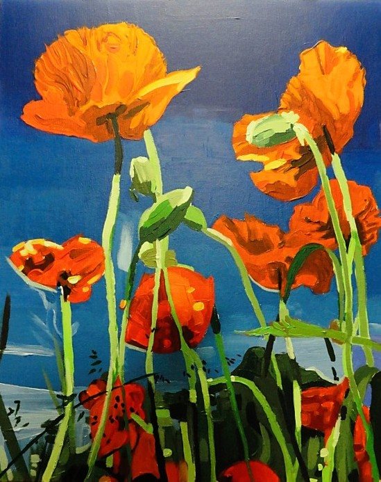 John Davis, "Poppies", 14" x 17", acrylic on canvas board, 2011.